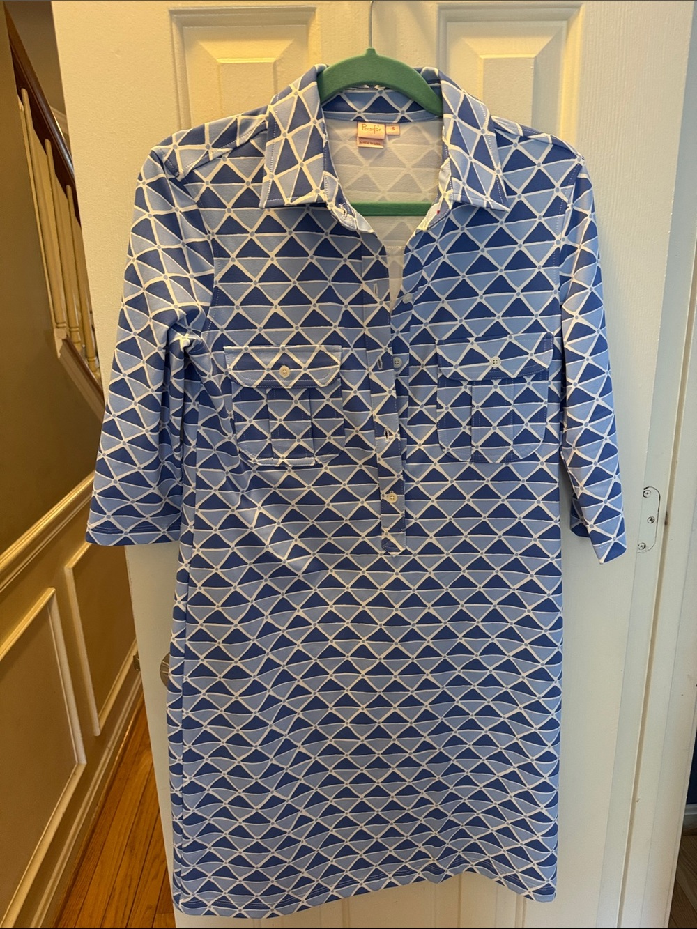 Blue Geometric Shift Dress- Persifor